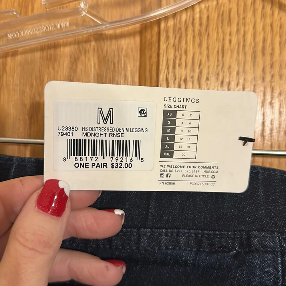 Hue Studio Women's Distressed Stretchy Denim Leggings - Midnight Rinse -… - Picture 9 of 14